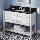  48'' W White Adler Single Vanity Cabinet Base with Black Granite Vanity Top and Undermount Rectangle Bowl