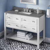  48'' W White Adler Single Vanity Cabinet Base with Steel Grey Cultured Marble Vanity Top and Undermount Rectangle Bowl
