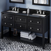  60'' W Black Adler Double Vanity Cabinet Base with Black Granite Vanity Top and Two Undermount Rectangle Bowls