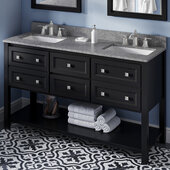  60'' W Black Adler Double Vanity Cabinet Base with Boulder Cultured Marble Vanity Top and Two Undermount Rectangle Bowls
