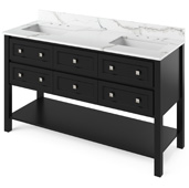  60'' W Black Adler Double Bowl Vanity Base with Calacatta Vienna Quartz Countertop and Two Undermount Rectangle Bowls, 61'' W x 22'' D x 36'' H