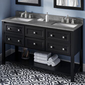  60'' W Black Adler Double Vanity Cabinet Base with Steel Grey Cultured Marble Vanity Top and Two Undermount Rectangle Bowls
