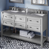  60'' W Grey Adler Double Vanity Cabinet Base with Boulder Cultured Marble Vanity Top and Two Undermount Rectangle Bowls