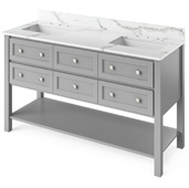  60'' W Grey Adler Double Bowl Vanity Base with Calacatta Vienna Quartz Countertop and Two Undermount Rectangle Bowls, 61'' W x 22'' D x 36'' H