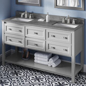  60'' W Grey Adler Double Vanity Cabinet Base with Steel Grey Cultured Marble Vanity Top and Two Undermount Rectangle Bowls