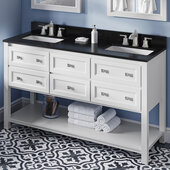  60'' W White Adler Double Vanity Cabinet Base with Black Granite Vanity Top and Two Undermount Rectangle Bowls