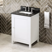  24'' W White Astoria Single Vanity Cabinet Base with Black Granite Vanity Top and Undermount Rectangle Bowl