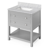  30'' W Grey Astoria Single Bowl Vanity Base with White Carrara Marble Countertop and Undermount Rectangle Bowl, 31'' W x 22'' D x 36'' H