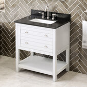  30'' W White Astoria Single Vanity Cabinet Base with Black Granite Vanity Top and Undermount Rectangle Bowl