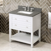  30'' W White Astoria Single Vanity Cabinet Base with Boulder Cultured Marble Vanity Top and Undermount Rectangle Bowl