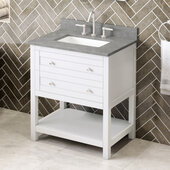  30'' W White Astoria Single Vanity Cabinet Base with Steel Grey Cultured Marble Vanity Top and Undermount Rectangle Bowl