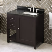 36'' W Espresso Astoria Single Vanity Cabinet Base with Right Offset, Black Granite Vanity Top, and Undermount Rectangle Bowl