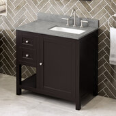 36'' W Espresso Astoria Single Vanity Cabinet Base with Right Offset, Steel Grey Cultured Marble Vanity Top, and Undermount Rectangle Bowl