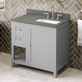  36'' W Grey Astoria Single Vanity Cabinet Base with Right Offset, Boulder Cultured Marble Vanity Top, and Undermount Rectangle Bowl