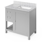  36'' W Grey Astoria Single Bowl Vanity Base with White Carrara Marble Countertop and Right Offset Undermount Rectangle Bowl, 37'' W x 22'' D x 36'' H