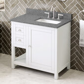  36'' W White Astoria Single Vanity Cabinet Base with Right Offset, Boulder Cultured Marble Vanity Top, and Undermount Rectangle Bowl