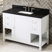  48'' W White Astoria Single Vanity Cabinet Base with Black Granite Vanity Top and Undermount Rectangle Bowl