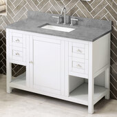  48'' W White Astoria Single Vanity Cabinet Base with Steel Grey Cultured Marble Vanity Top and Undermount Rectangle Bowl