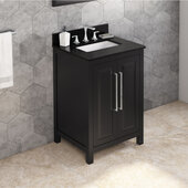  24'' W Black Cade Single Vanity Cabinet Base with Black Granite Vanity Top and Undermount Rectangle Bowl
