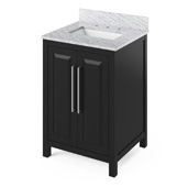  24'' W Black Cade Single Bowl Vanity Base with White Carrara Marble Countertop and Undermount Rectangle Bowl, 25'' W x 22'' D x 36'' H