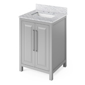  24'' W Grey Cade Single Bowl Vanity Base with White Carrara Marble Countertop and Undermount Rectangle Bowl, 25'' W x 22'' D x 36'' H