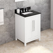  24'' W White Cade Single Vanity Cabinet Base with Black Granite Vanity Top and Undermount Rectangle Bowl