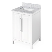  24'' W White Cade Single Bowl Vanity Base with White Carrara Marble Countertop and Undermount Rectangle Bowl, 25'' W x 22'' D x 36'' H