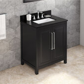  30'' W Black Cade Single Vanity Cabinet Base with Black Granite Vanity Top and Undermount Rectangle Bowl