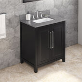  30'' W Black Cade Single Vanity Cabinet Base with Steel Grey Cultured Marble Vanity Top and Undermount Rectangle Bowl
