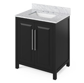  30'' W Black Cade Single Bowl Vanity Base with White Carrara Marble Countertop and Undermount Rectangle Bowl, 31'' W x 22'' D x 36'' H