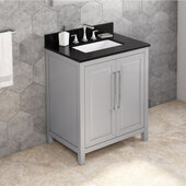  30'' W Grey Cade Single Vanity Cabinet Base with Black Granite Vanity Top and Undermount Rectangle Bowl