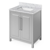  30'' W Grey Cade Single Bowl Vanity Base with White Carrara Marble Countertop and Undermount Rectangle Bowl, 31'' W x 22'' D x 36'' H