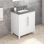  30'' W White Cade Single Vanity Cabinet Base with Boulder Cultured Marble Vanity Top and Undermount Rectangle Bowl