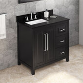  36'' W Black Cade Single Vanity Cabinet Base with Left Offset, Black Granite Vanity Top, and Undermount Rectangle Bowl