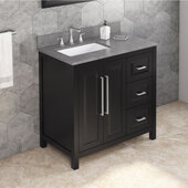  36'' W Black Cade Single Vanity Cabinet Base with Left Offset, Steel Grey Cultured Marble Vanity Top, and Undermount Rectangle Bowl
