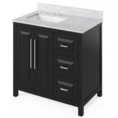  36'' W Black Cade Single Bowl Vanity Base with White Carrara Marble Countertop and Left Offset Undermount Rectangle Bowl, 37'' W x 22'' D x 36'' H