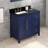  36'' W Hale Blue Cade Single Vanity Cabinet Base with Left Offset, Black Granite Vanity Top, and Undermount Rectangle Bowl