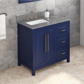  36'' W Hale Blue Cade Single Vanity Cabinet Base with Left Offset, Steel Grey Cultured Marble Vanity Top, and Undermount Rectangle Bowl