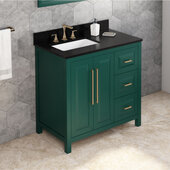  36'' W Forest Green Cade Single Vanity Cabinet Base with Left Offset, Black Granite Vanity Top, and Undermount Rectangle Bowl