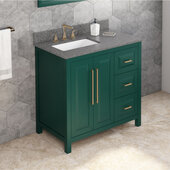  36'' W Forest Green Cade Single Vanity Cabinet Base with Left Offset, Boulder Vanity Cultured Marble Vanity Top, and Undermount Rectangle Bowl