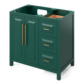  36'' Forest Green Cade Bathroom Vanity Base Cabinet Only, Left Offset, 36'' W x 21-1/2'' D x 35'' H