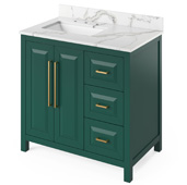  36'' W Forest Green Cade Single Bowl Vanity Base with Calacatta Vienna Quartz Countertop and Left Offset Undermount Rectangle Bowl, 37'' W x 22'' D x 36'' H