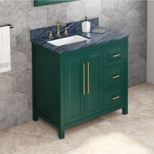  36'' Forest Green Cade Vanity, Left Offset, Grey Marble Vanity Top, with Undermount Rectangle Sink, 37'' W x 22'' D x 35-3/4'' H