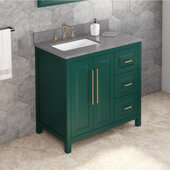  36'' W Forest Green Cade Single Vanity Cabinet Base with Left Offset, Steel Grey Cultured Marble Vanity Top, and Undermount Rectangle Bowl