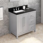  36'' W Grey Cade Single Vanity Cabinet Base with Left Offset, Black Granite Vanity Top, and Undermount Rectangle Bowl