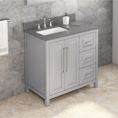  36'' W Grey Cade Single Vanity Cabinet Base with Left Offset, Boulder Vanity Cultured Marble Vanity Top, and Undermount Rectangle Bowl