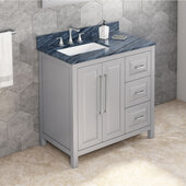  36'' Grey Cade Vanity, Left Offset, Grey Marble Vanity Top, with Undermount Rectangle Sink, 37'' W x 22'' D x 35-3/4'' H