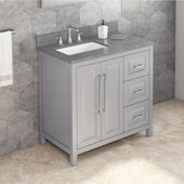  36'' W Grey Cade Single Vanity Cabinet Base with Left Offset, Steel Grey Cultured Marble Vanity Top, and Undermount Rectangle Bowl