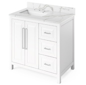  36'' W White Cade Single Bowl Vanity Base with Calacatta Vienna Quartz Countertop and Left Offset Undermount Rectangle Bowl, 37'' W x 22'' D x 36'' H