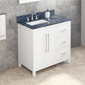  36'' White Cade Vanity, Left Offset, Grey Marble Vanity Top, with Undermount Rectangle Sink, 37'' W x 22'' D x 35-3/4'' H